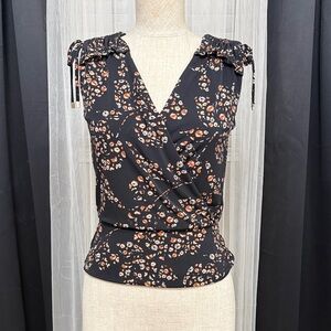 Floral Black Wrap Top